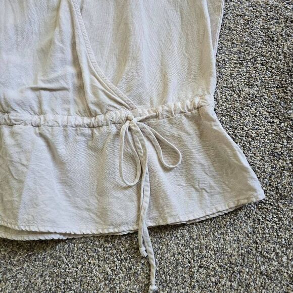 Cloth & Stone Linen Blend Top Women's Small Ivory Ruffle Sleeve V-Neck Peplum - Picture 3 of 7